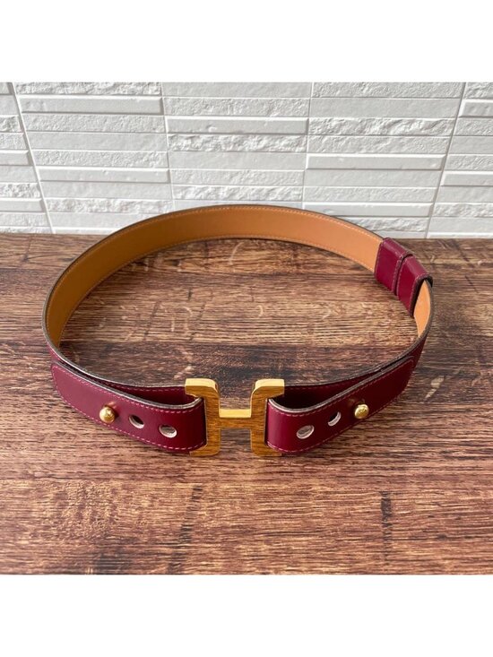 Hermes Leather Buckle Gold Belt Bordeaux